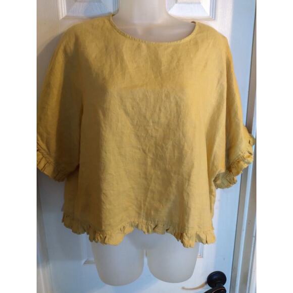 Cynthia Rowley Top Mustard Yellow Linen Cropped Sz M - Picture 1 of 9